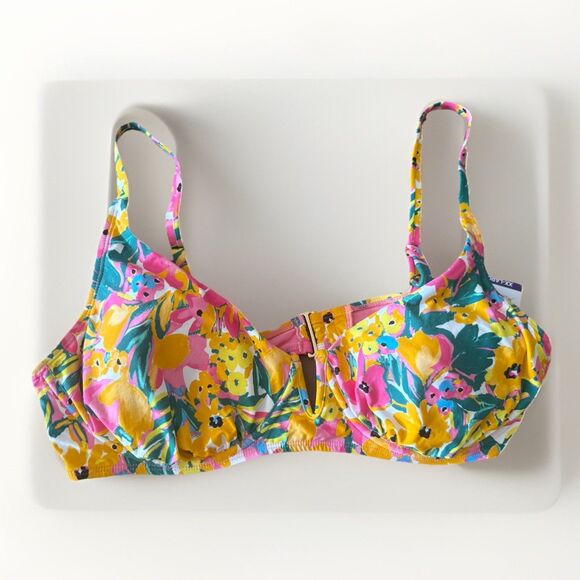 Anne Cole V-Wire Floral Bikini Top &  Convertible Bottom -Pink, Yellow, Green 2X - Picture 4 of 16